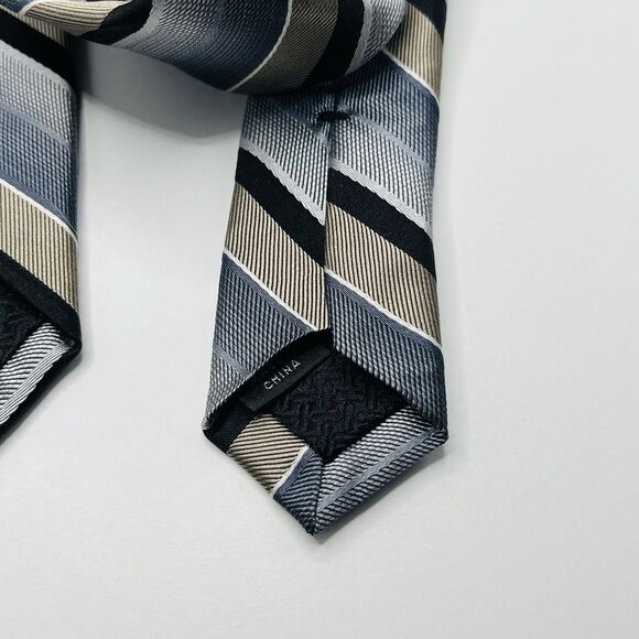 JHANE BARNES MENS TIE GRAY WITH TAN AND BLACK STRIPES 3 X 64 - Picture 8 of 9